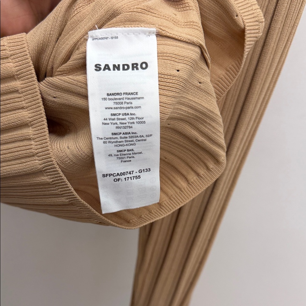 Sandro Tan Ribbed Button-Up Cardigan - Picture 5 of 6